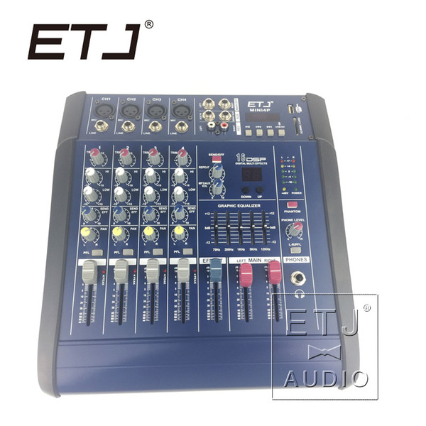 ETJ Brand 16DSP Professional 200W 4 Channel Karaoke MINI4P Bluetooth DJ Mixer Mixing console Amplifier Amp with USB 48V Phantom Power Supply