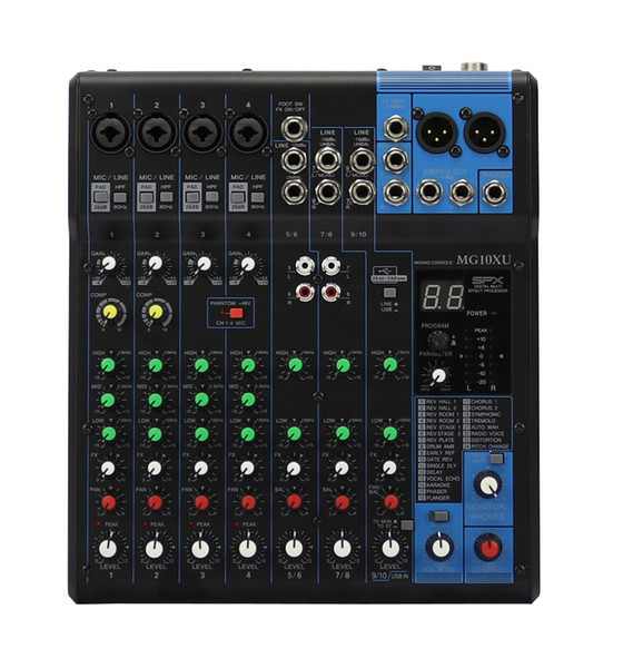 Hot-Sale 10Channels 48V Phantom Supply SPX Digital Multi Effect Processor Audio Mixer MG10XU