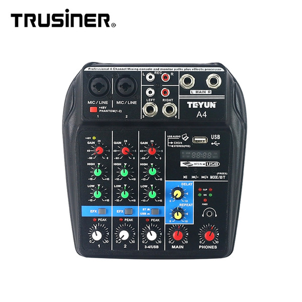 Hot Selling TEYUN A4 Portable Mini 4 Channels Digital Audio Interface Mixer Console with USB Bluetooth for Home Studio PC Computer Laptop