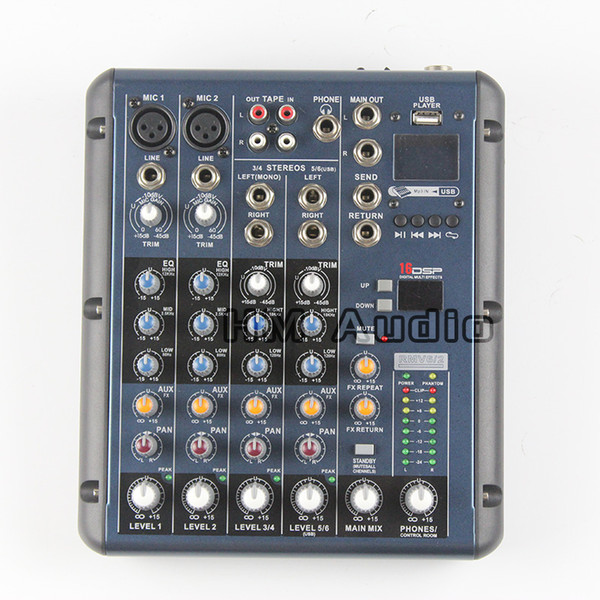 RMV6/2 2 Mono + 2 stereo 6 Channels 3 Band EQ 1AUX 1 Return 16 DSP Effect USB Professional DJ Audio Mixer Console