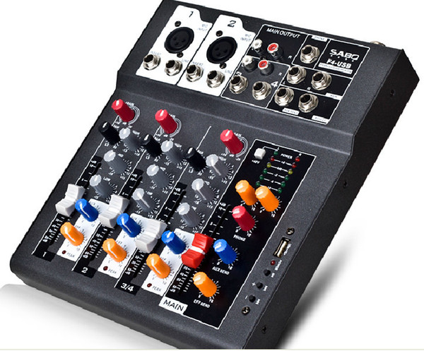 F4-USB Mini Audio Mixer Console with USB,Built in effect processor Audio Mixer, 4 channel mixer sound console 48v power supply