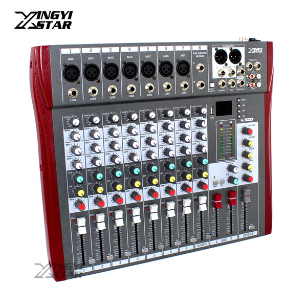 8 Channel Professional Audio Mixer Digital DJ Karaoke MP3 Music Sound USB Equipment Mixing Console 48V Phantom Power Amplifier