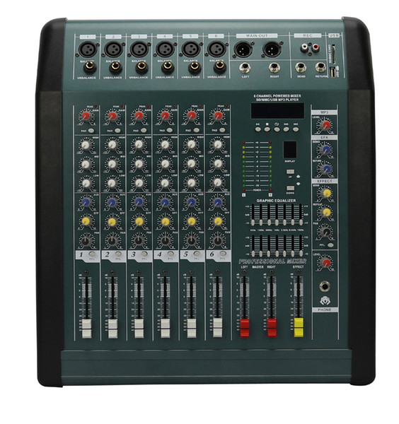 Hot-Sale 6Channels 2x350W Echo Effect USB and SD Powered Mixer ML608