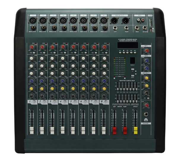 Hot-Sale 8Channels 2x350W Echo Effect USB and SD Powered Mixer ML808