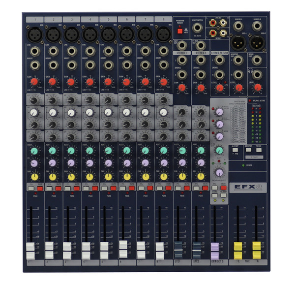 8Channels 3Band EQ 2BUS Output 48V Phantom Audio Mixer EFX8