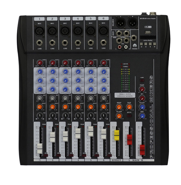 6Channel 3 Band EQ 48V Phantom Echo Effect Bluetooth USB Audio Mixer CT6