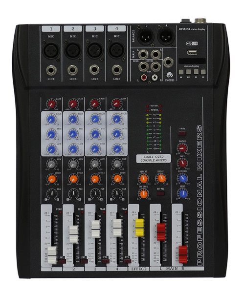 4Channel 3 Band EQ 48V Phantom Echo Effect Bluetooth USB Audio Mixer CT4