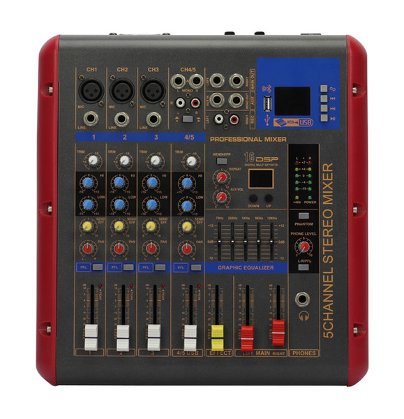 Hot Sale 5 Channel 2x150W 16 DSP Echo Bluetooth USB Powered Mixer PMR-506D