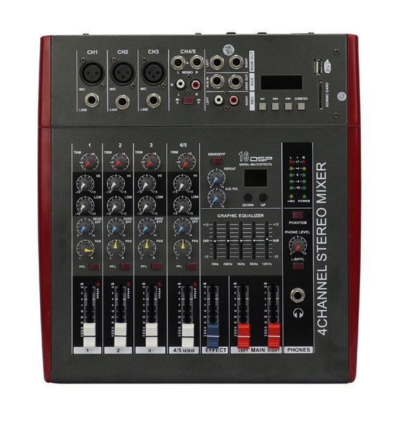 Hot-Sale 5Channels 2x150W Echo effect USB and SD input Powered Mixer MX-502