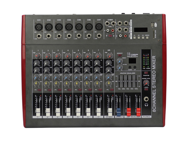 Hot-Sale 9Channels 2x150W USB and SD input Powered Mixer MX-902