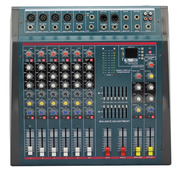 Hot-Sale 6Channels(5mono+1Stereo)Echo Effect 2x350W Bluetooth USB Powered Mixer DN633