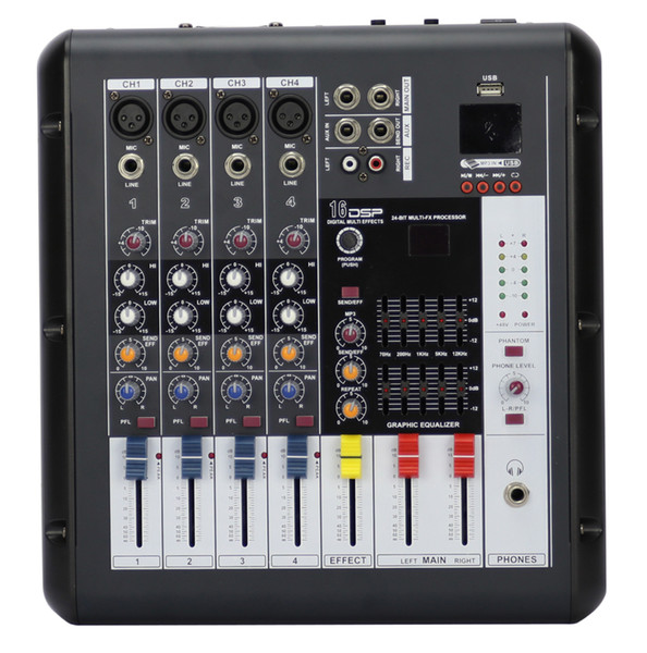 4Channels 2x250W 16DSP Echo Effect 48V phantom USB Powered Mixer Q425