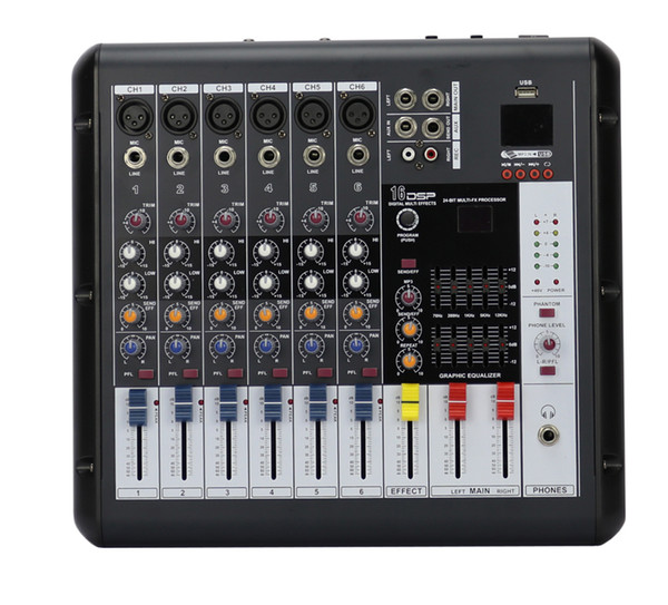 6Channels 2x250W 16DSP Echo Effect 48V phantom USB Powered Mixer Q625