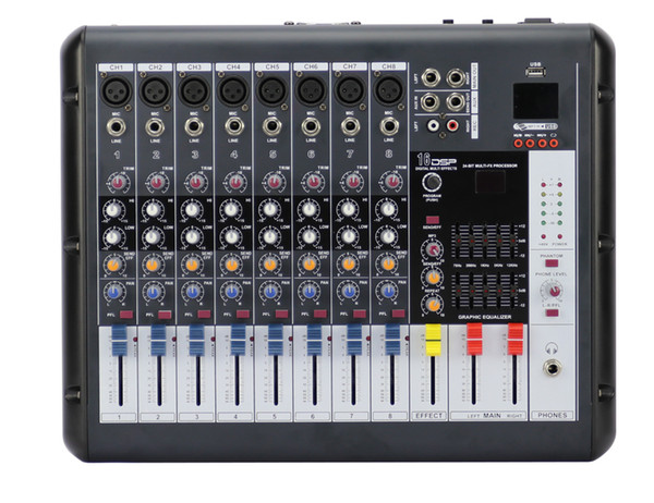 8Channels 2x250W 16DSP Echo Effect 48V phantom USB Powered Mixer Q825