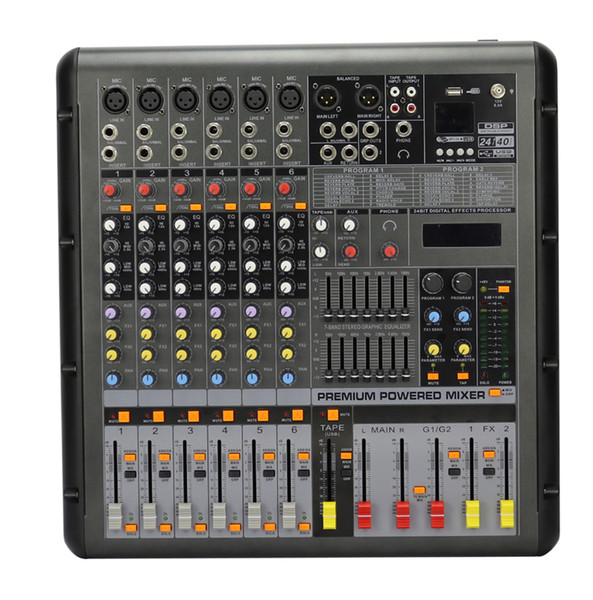 6Channels 24Bit digital Effect 48V phantom 2x380W USB Powered Mixer SMR638