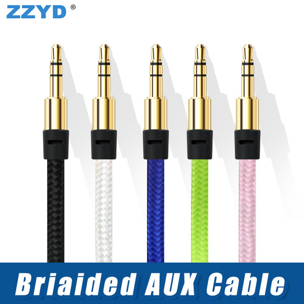 ZZYD Braided Audio Cable 1M 3.5mm Nylon Auxiliary Male to Male Extended Aux Cords for Samsung Phones MP3 Speaker