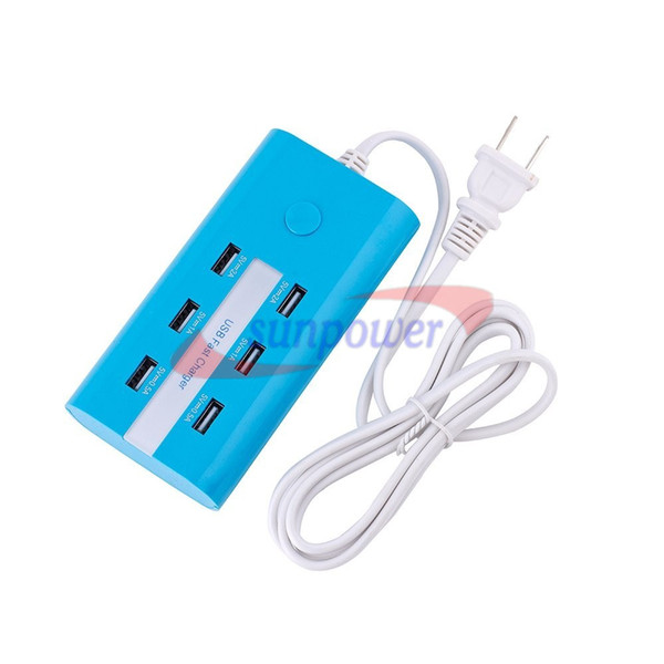 6 Ports Portable USB Hub Desktop EU/US Plug Wall Charger AC Power Adapter Slots Charging Extension Socket Outlet With Cable