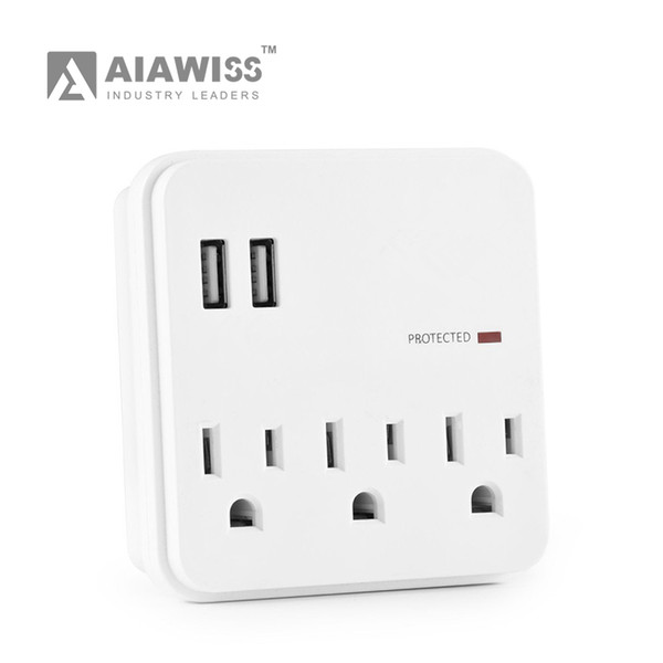 AIAWISS Multi Outlet Wall Adapter Surge Protector with 3 Electrical Outlets and 2 USB Charging Ports (2.4A/Port, 3.1A Total) ETL Certified