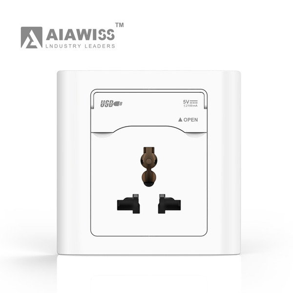 AIAWISS EU/UK/UN Type 5V 2.4A Dual USB Wall Socket with protect door Universal, White