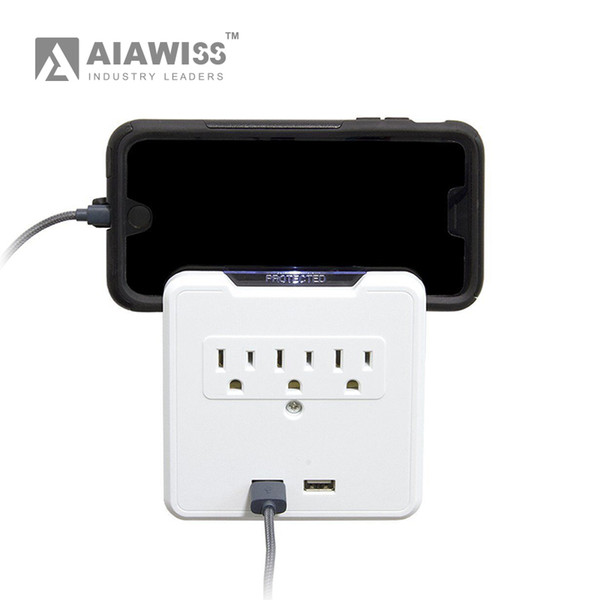 AIAWISS Multi-functional Socket Wall Tap,Surge Protector with USB Charging Ports (2USB/3 Plug) 5V/2.1A DC USB Adapter, White