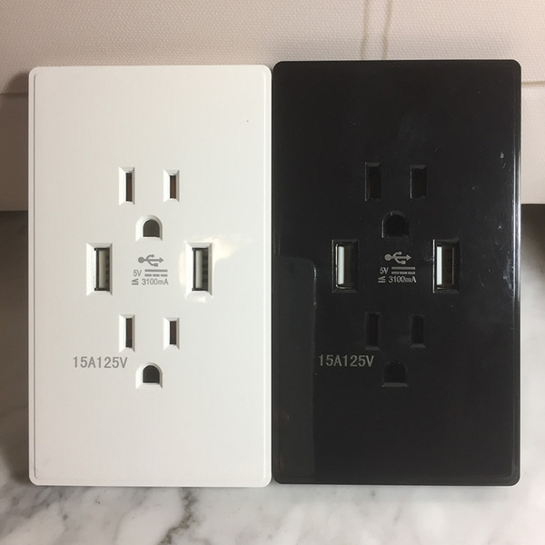 Black and White Mirror Face 15A/125V wall Socket Receptacle with USB charging function USB wall socket 3.1A-15.5W Ultra-High-Speed Outlet