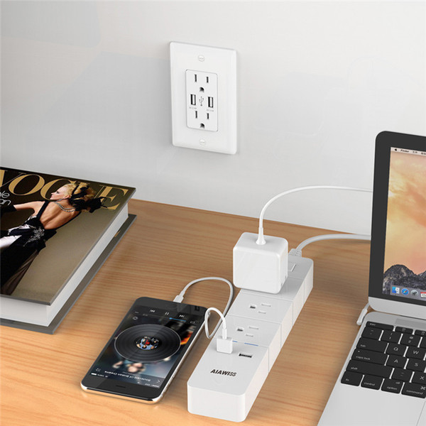 White and Black Dual USB Charger Outlet 2.4A-12W Ultra-High-Speed/2 Receptacles 15A,USB Wall Sockets Free Shipping