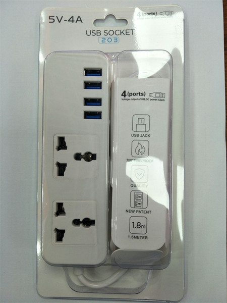 USB Socket 4 Ports 203 Universal USB Socket Charging Station Portable With Uiversal Power Socker 4 in 1Usb ports Wall charger Cable plug