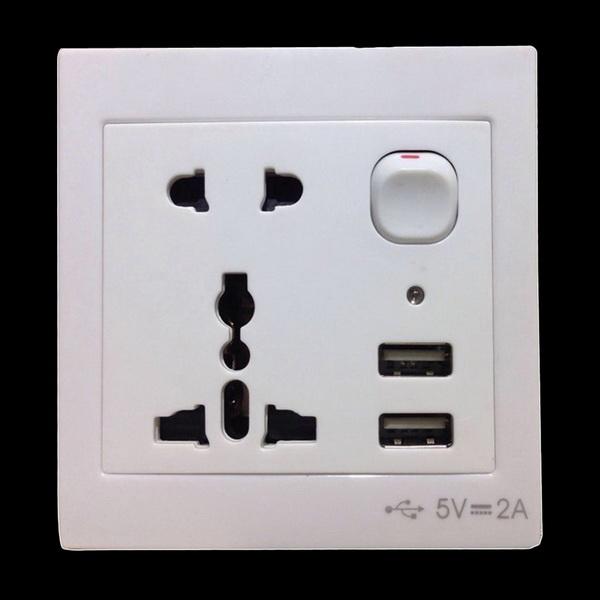 50 pieces International Universal Double USB Outlet Power Wall Socket Plug w Switch