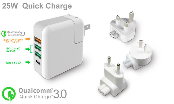 USB Wall Charger 4 Port USB Travel Multiple Adaptor Fast Home Charger Plug with UK EU US Plug