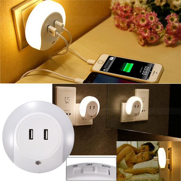 Wall Socket Face Plate 2 USB Charge Outlet Port With LED Sensor Night Light