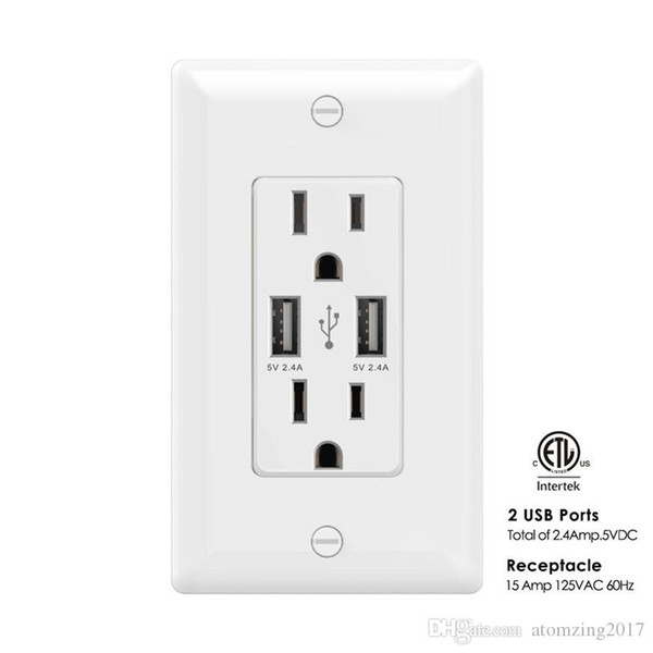 AIAWISS AWUS004 Smart Dual USB Charger Outlet 2.4A-12W Ultra-High-Speed,2 Receptacles 15A/125V USB Wall Scoket,White Black