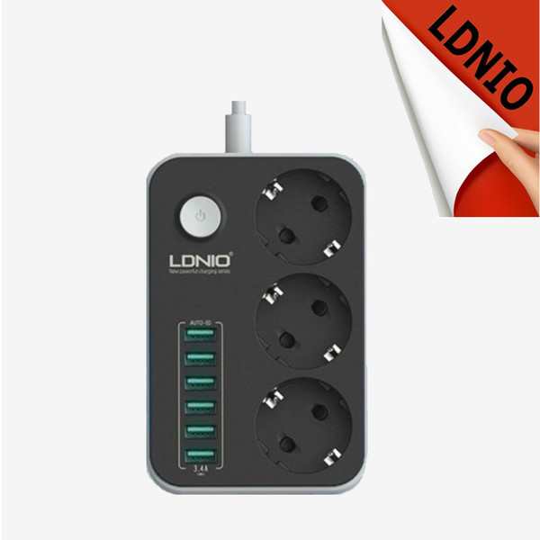 Grounding 3 European EU power socket outlet 6 USB adapter wall charger dock 5V 3.4A surge protector extension strip for phone camera home