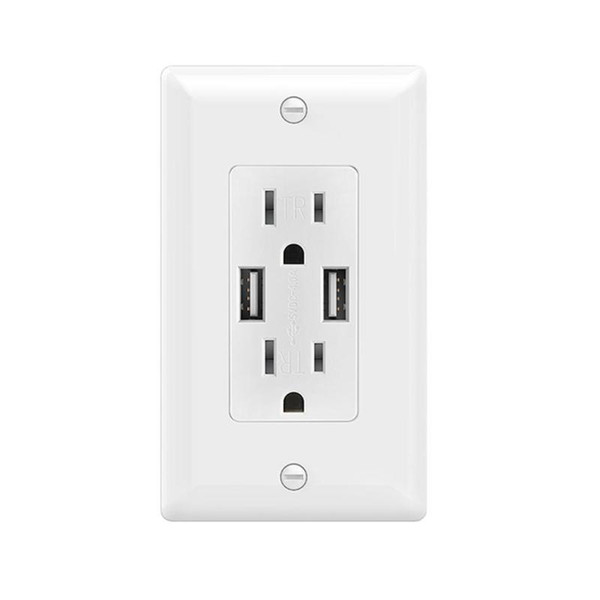 Dual High Speed Smart Receptacle Dual USB Charger socket 15-Amp, 20A/125V Wall Outlet white Safety Phone Charger