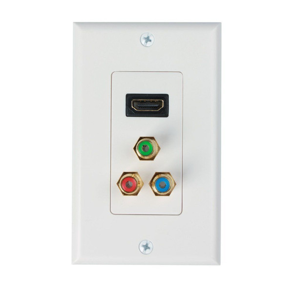 1 HDMI+3 RCA Female Audio Video Wall Plate Socket Outlet Face Panel for 1080P HDTV White ABS