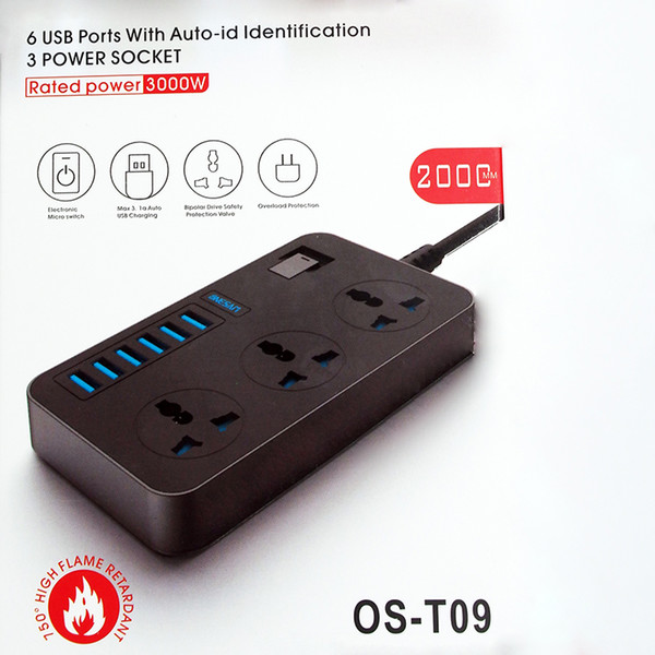 3 Sockets 6 USB HUB with auto-id indentification switch HUB Multi High Speed 3.1A Switch Portable USB Socket Splitter package (2pcs)