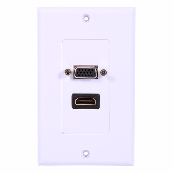 HDMI+VGA Female Component Composite AV Wall Outlet panel Video Socket Face Connector Wall Face Plate Panel Plate White ABS