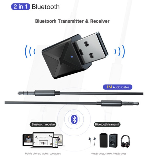 2019 new USB Bluetooth transmitter receiver 2-in-1 wireless audio adapter 5.0 TV computer car