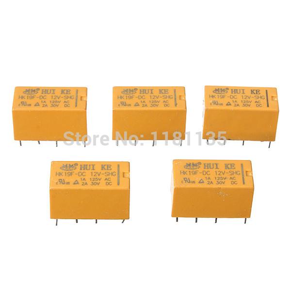 10Pcs/lot For DC 12V SHG Coil DPDT 8 Pin 2NO 2NC Mini Power Relays PCB Type HUI KE HK19F Free Shipping