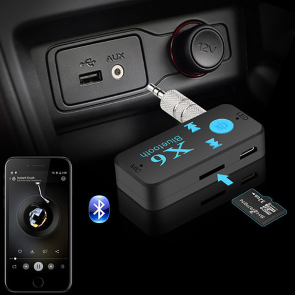 Car Bluetooth X6 Music Receiver Adapter 3.5mm Jack Wireless Handsfree Car Kit with TF Card Reader