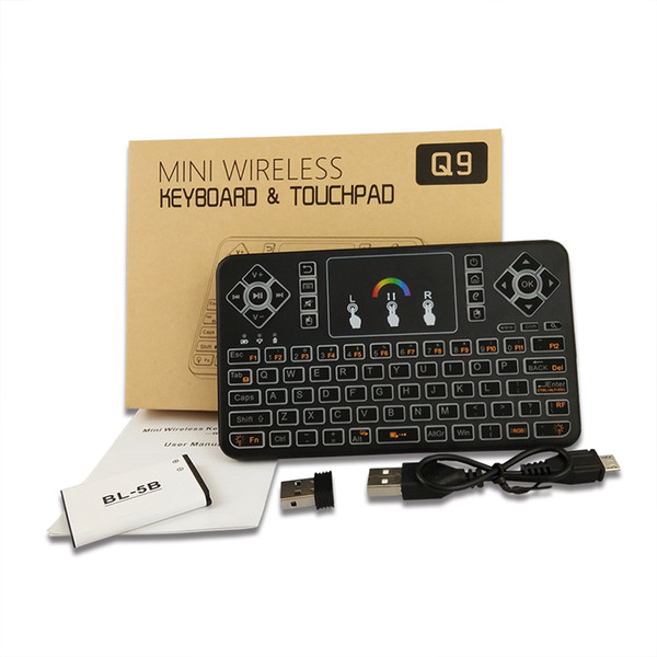 Qriginal Q9 Mini Keyboard 2.4GHz wireless keyboard Air mouse colorful backlit For Android Tv Box/Mini PC/Smart TV