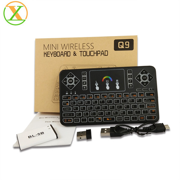 wholesale mini keyboard air mouse Q9 2.4G wireless touchpad for android tv box set top box