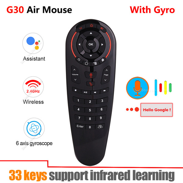 G30 2,4G giroscopio inalámbrico Air Mouse 33 teclas IR aprendizaje control remoto por voz inteligente para X96 mini H96 MAX Android Box vs