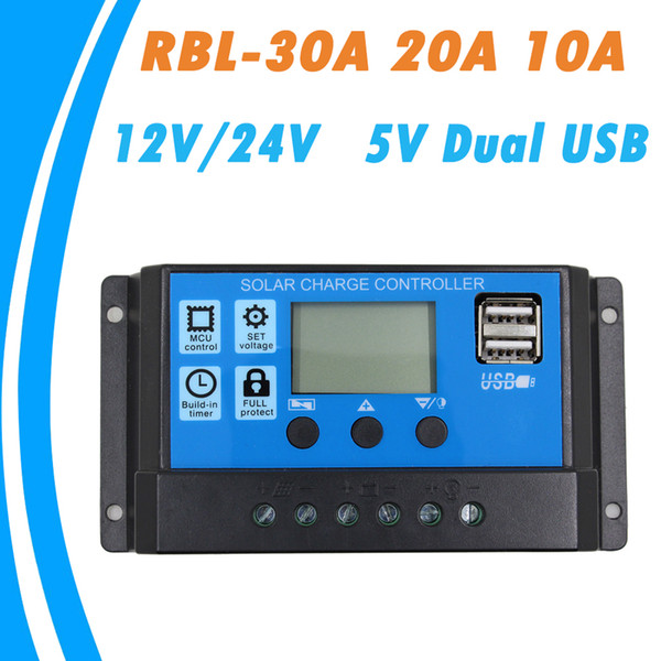 24V 12V Auto Solar Panel Battery Charge Controller 30A 20A 10A PWM LCD Display Solar Collector Regulator with Dual USB Output Free Shipping