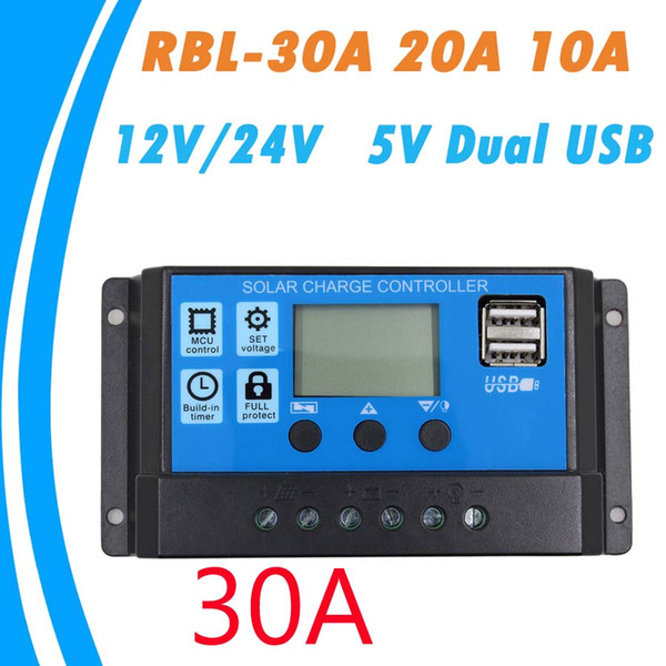 10A 20A 30A 12V/24V LCD PWM Voltage Solar Controller Battery PV cell panel charger Regulator Lamp Free Shipping