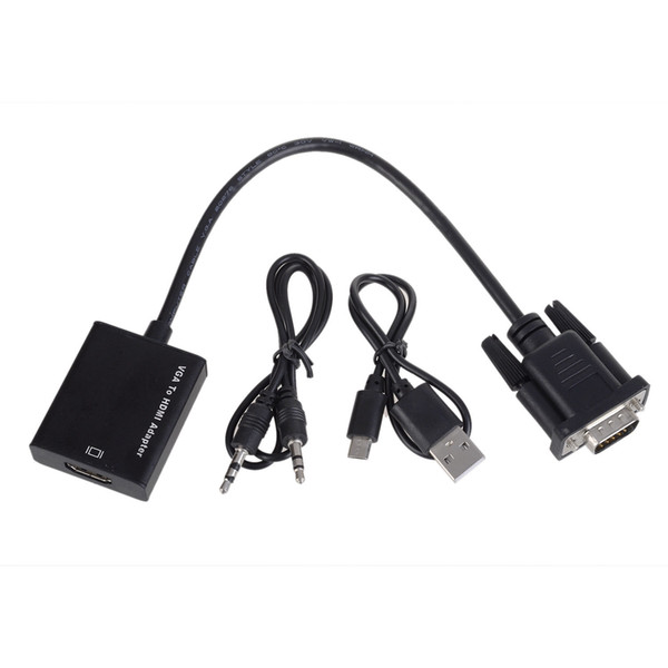 Full HD VGA to HDMI Audio Video Cable Adapter Male to Female Converter with USB Audio Adapter Cable for Laptop