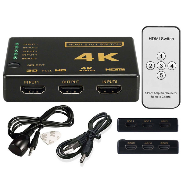 HDMI Splitter Switch Box Ultra HD 5 Port 4K 3D 1080P IR Remote Control Selector 5 in 1 Extender For HDTV 1080P Vedio