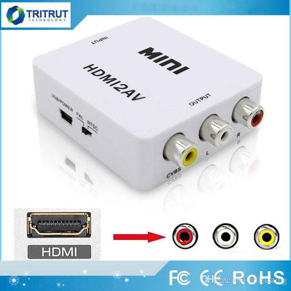 HDMI2AV 1080P HD Video Adapter mini HDMI to AV Converter CVBS+L/R HDMI to RCA For Xbox 360 PS3 PC360 With retail packaging MQ20