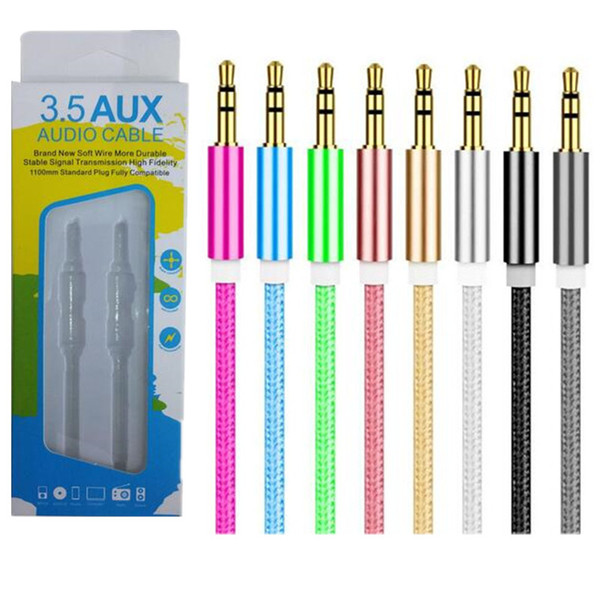 3.5mm audio cable braided car stereo AUX Cables Auxiliary Male to Male for Samsung MPS with retail box package