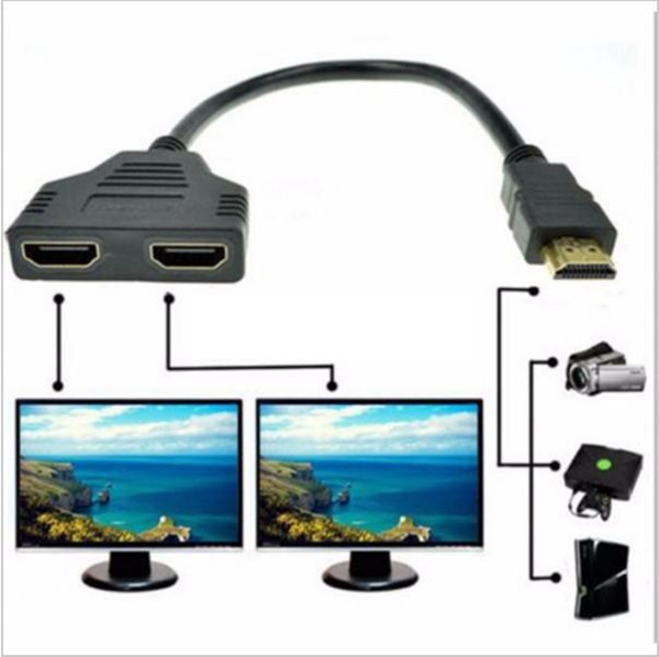 HDMI Splitter Adapter Converter Male to Female HDMI 1 to 2 Split Double Signal Adapter Convert Cable for Video TV HDTV