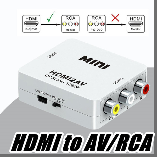 DHL Mini HDMI to AV/RCA Converter Composite HDMI to RCA AV Video Converter Adapter Full HD UP Scaler 1080P HDMI2AV for HDTV Standard TV